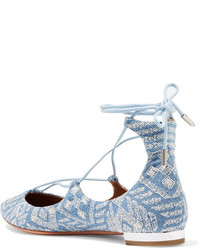 Ballerines brodées bleu clair Aquazzura