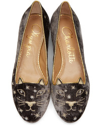 Ballerines brodées gris foncé Charlotte Olympia