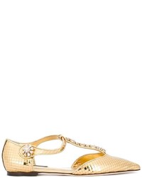 Ballerines en cuir ornées dorées Dolce & Gabbana