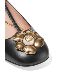 Ballerines en cuir ornées noires Gucci