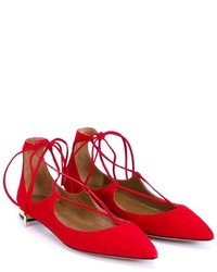 Ballerines en daim rouges Aquazzura