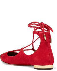 Ballerines en daim rouges Aquazzura