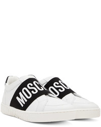 Baskets à enfiler en cuir imprimées blanches et noires Moschino