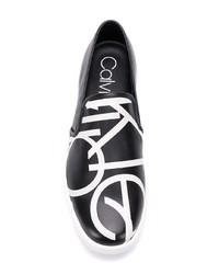 Baskets à enfiler en cuir imprimées noires et blanches Calvin Klein 205W39nyc
