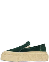 Baskets à enfiler en daim vert foncé MM6 MAISON MARGIELA