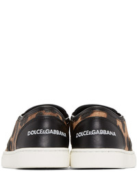 Baskets à enfiler imprimées léopard marron clair Dolce & Gabbana