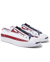 Baskets basses à rayures horizontales blanc et rouge et bleu marine Converse