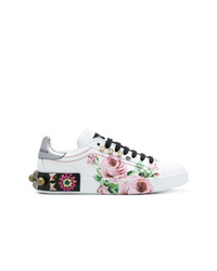 Baskets basses en cuir à fleurs blanches Dolce & Gabbana