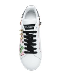Baskets basses en cuir à fleurs blanches Dolce & Gabbana