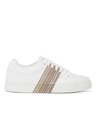 Baskets basses en cuir à rayures horizontales blanches Paul Smith
