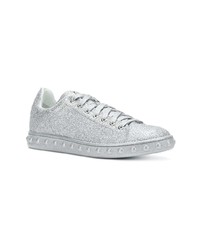 Baskets basses en cuir argentées Moncler