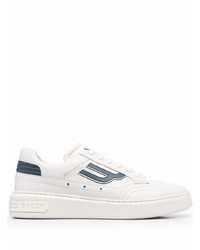 Baskets basses en cuir blanc et bleu marine Bally