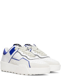 Baskets basses en cuir blanc et bleu marine Moncler