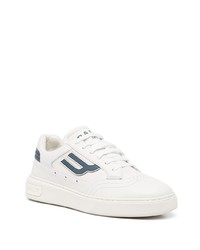 Baskets basses en cuir blanc et bleu marine Bally