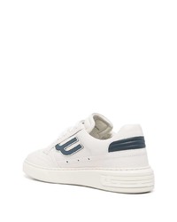 Baskets basses en cuir blanc et bleu marine Bally