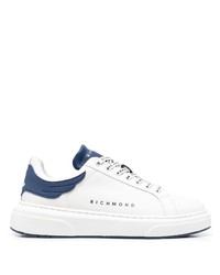 Baskets basses en cuir blanc et bleu marine John Richmond