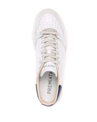 Baskets basses en cuir blanc et bleu marine Premiata