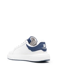 Baskets basses en cuir blanc et bleu marine John Richmond