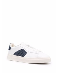 Baskets basses en cuir blanc et bleu marine Santoni