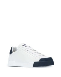 Baskets basses en cuir blanc et bleu marine Dolce & Gabbana