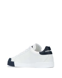 Baskets basses en cuir blanc et bleu marine Dolce & Gabbana