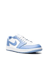 Baskets basses en cuir blanc et bleu Jordan