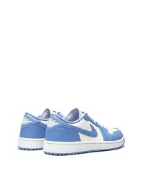 Baskets basses en cuir blanc et bleu Jordan