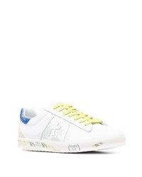 Baskets basses en cuir blanc et bleu Premiata