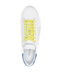 Baskets basses en cuir blanc et bleu Premiata