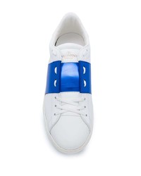 Baskets basses en cuir blanc et bleu Valentino Garavani