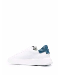 Baskets basses en cuir blanc et bleu Philippe Model Paris