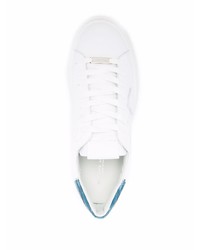 Baskets basses en cuir blanc et bleu Philippe Model Paris