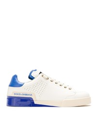 Baskets basses en cuir blanc et bleu Dolce & Gabbana