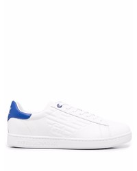 Baskets basses en cuir blanc et bleu Ea7 Emporio Armani