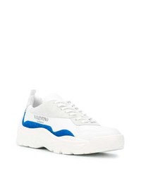 Baskets basses en cuir blanc et bleu Valentino Garavani