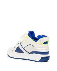 Baskets basses en cuir blanc et bleu Just Don