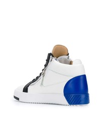 Baskets basses en cuir blanc et bleu Giuseppe Zanotti