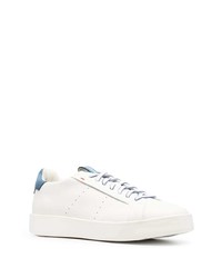 Baskets basses en cuir blanc et bleu Santoni