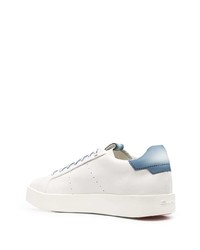 Baskets basses en cuir blanc et bleu Santoni