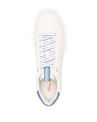 Baskets basses en cuir blanc et bleu Santoni