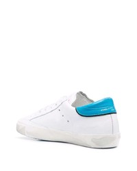 Baskets basses en cuir blanc et bleu Philippe Model Paris