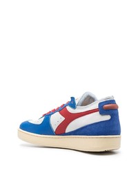 Baskets basses en cuir blanc et bleu Diadora