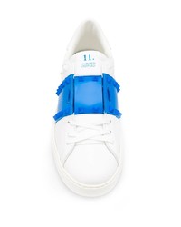 Baskets basses en cuir blanc et bleu Valentino Garavani