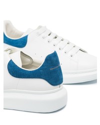 Baskets basses en cuir blanc et bleu Alexander McQueen