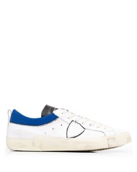 Baskets basses en cuir blanc et bleu Philippe Model Paris