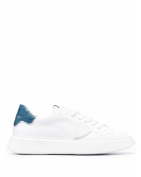 Baskets basses en cuir blanc et bleu Philippe Model Paris