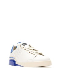 Baskets basses en cuir blanc et bleu Dolce & Gabbana