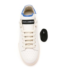 Baskets basses en cuir blanc et bleu Dolce & Gabbana