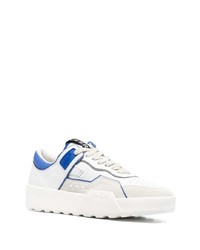 Baskets basses en cuir blanc et bleu Moncler