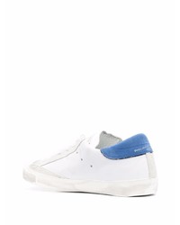 Baskets basses en cuir blanc et bleu Philippe Model Paris